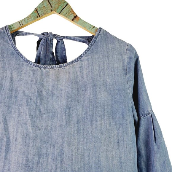 Cloth & Stone Anthropologie Bell Sleeve Denim Blue Jean Shift Dress Sz M - Picture 3 of 6